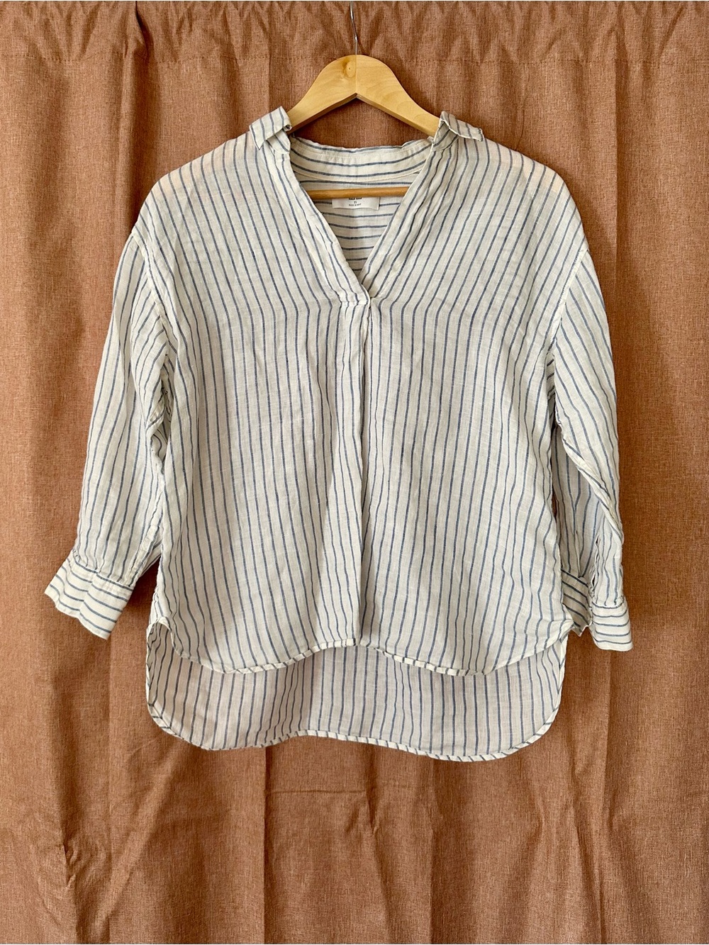 Uniqlo Linen White Tunic Top with Navy Stripes